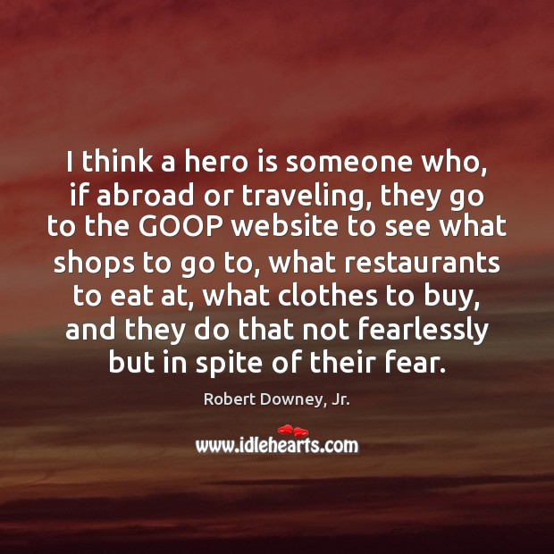 I think a hero is someone who, if abroad or traveling, they Robert Downey, Jr. Picture Quote