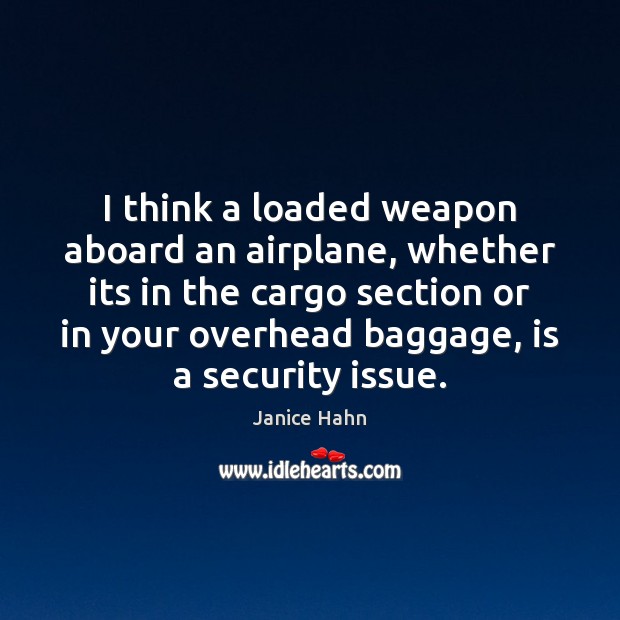 I think a loaded weapon aboard an airplane, whether its in the Janice Hahn Picture Quote