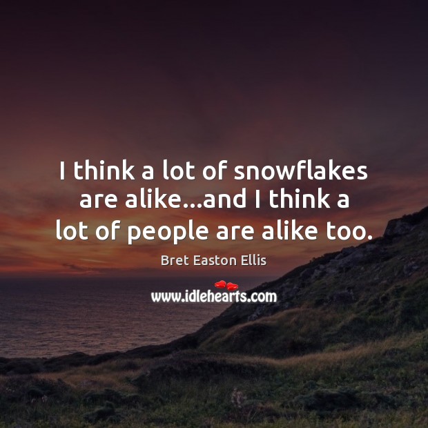I think a lot of snowflakes are alike…and I think a lot of people are alike too. Bret Easton Ellis Picture Quote