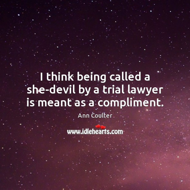 I think being called a she-devil by a trial lawyer is meant as a compliment. Ann Coulter Picture Quote