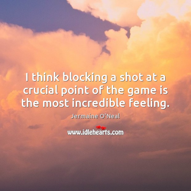 I think blocking a shot at a crucial point of the game is the most incredible feeling. Jermaine O’Neal Picture Quote