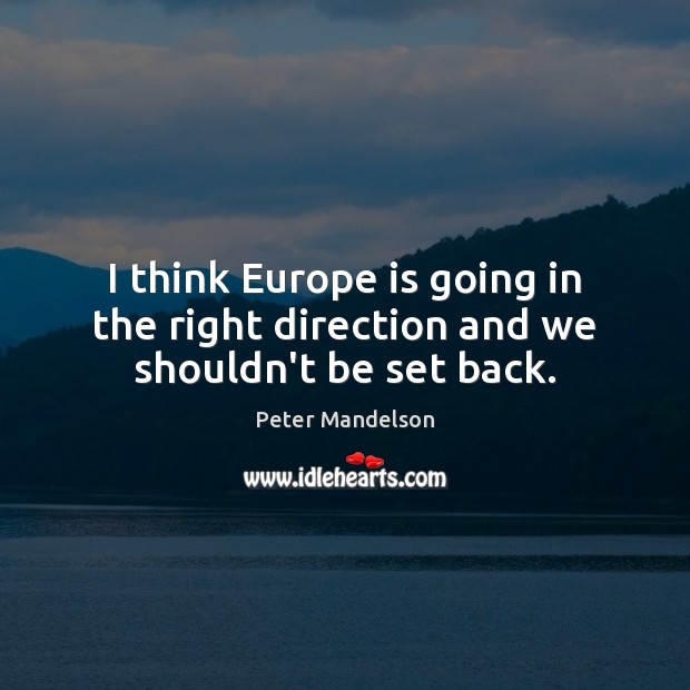 I think Europe is going in the right direction and we shouldn’t be set back. Peter Mandelson Picture Quote