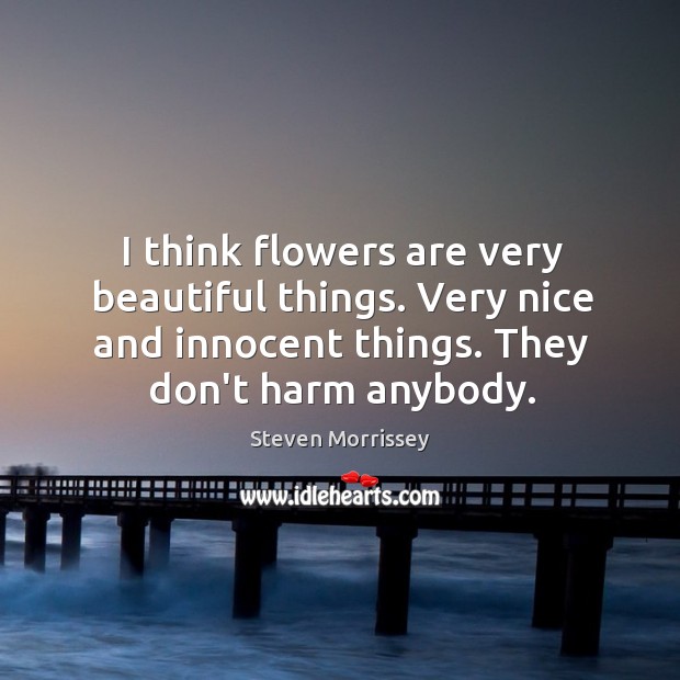 I think flowers are very beautiful things. Very nice and innocent things. Steven Morrissey Picture Quote