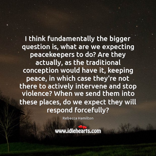 I think fundamentally the bigger question is, what are we expecting peacekeepers Rebecca Hamilton Picture Quote