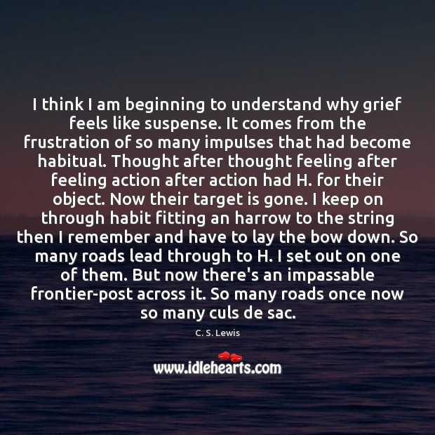 I think I am beginning to understand why grief feels like suspense. C. S. Lewis Picture Quote