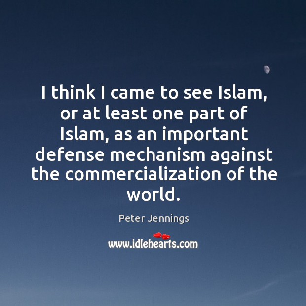 I think I came to see islam, or at least one part of islam Peter Jennings Picture Quote