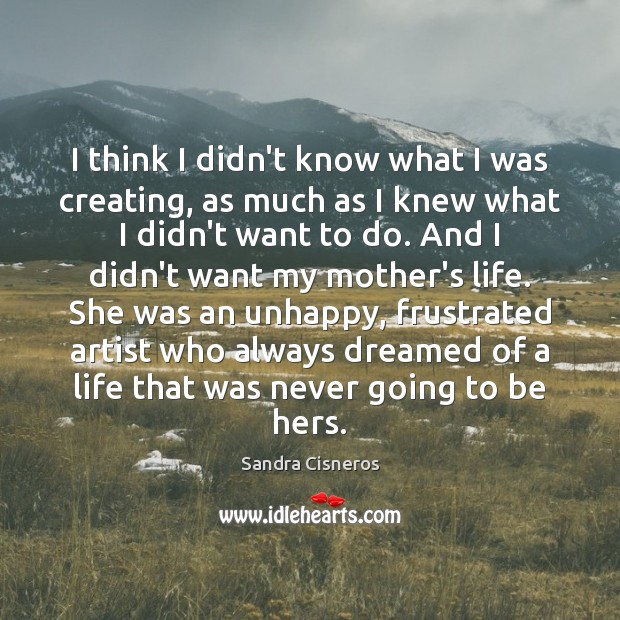 I think I didn’t know what I was creating, as much as Sandra Cisneros Picture Quote