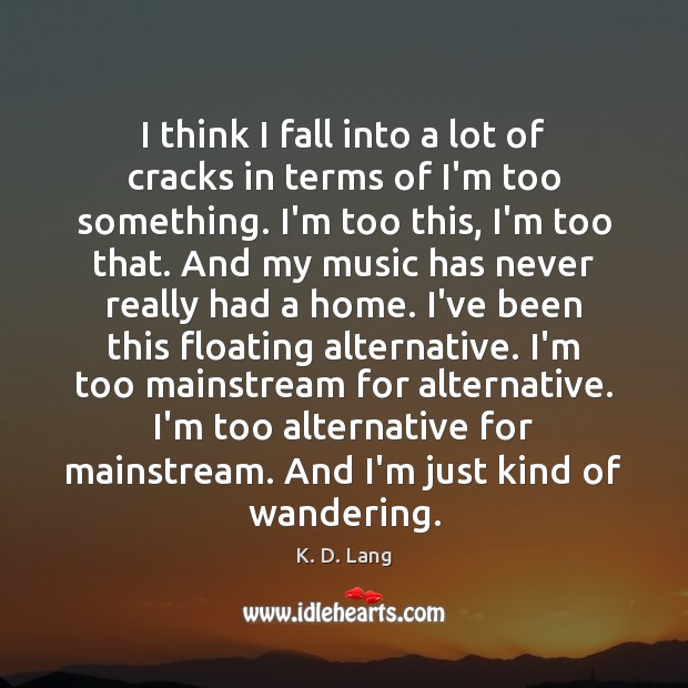 I think I fall into a lot of cracks in terms of K. D. Lang Picture Quote