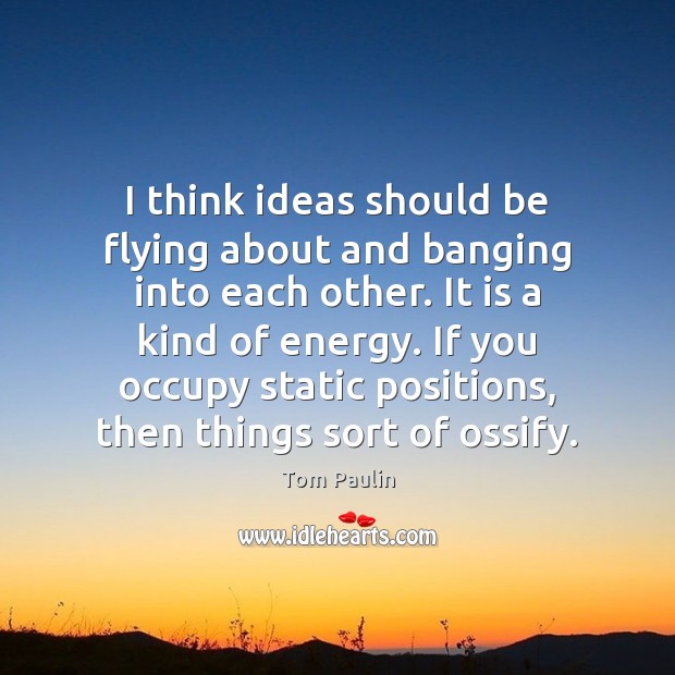 I think ideas should be flying about and banging into each other. Tom Paulin Picture Quote