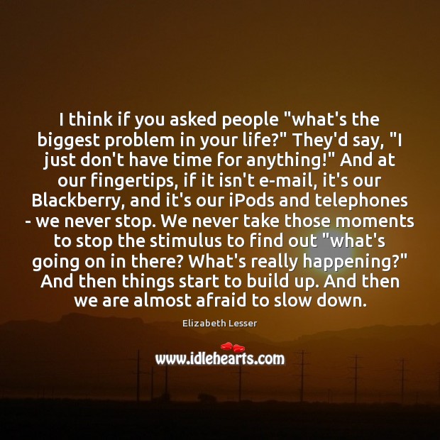 I think if you asked people “what’s the biggest problem in your Elizabeth Lesser Picture Quote
