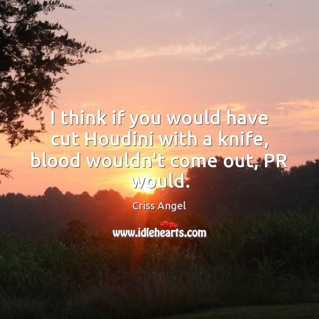 I think if you would have cut Houdini with a knife, blood wouldn’t come out, PR would. Criss Angel Picture Quote