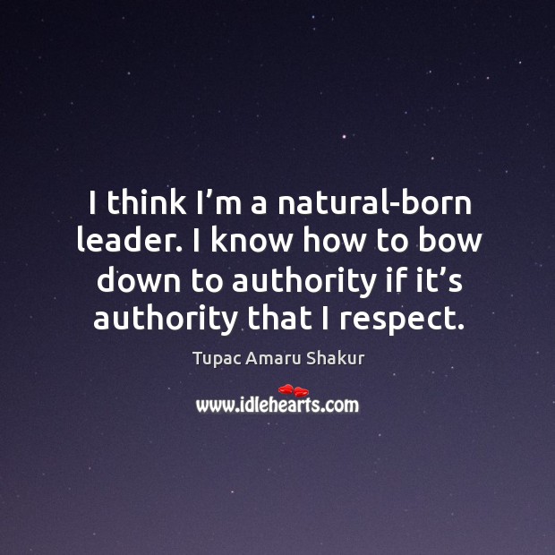 I think I’m a natural-born leader. I know how to bow down to authority if it’s authority that I respect. Image