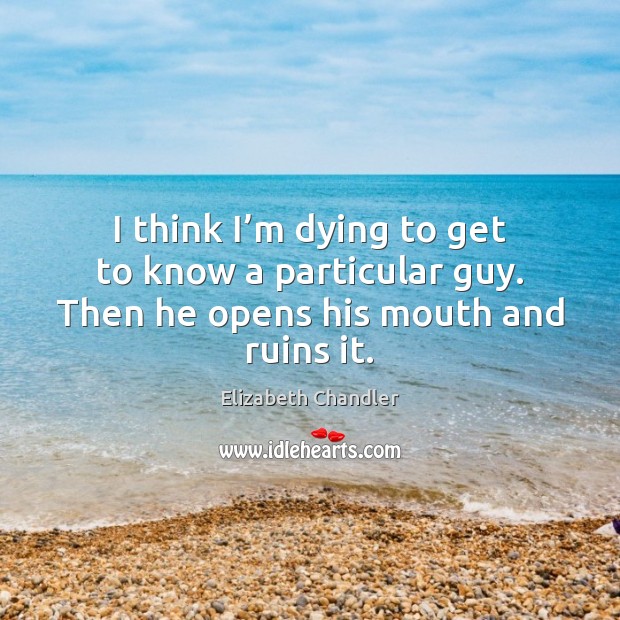 I think I’m dying to get to know a particular guy. Then he opens his mouth and ruins it. Elizabeth Chandler Picture Quote
