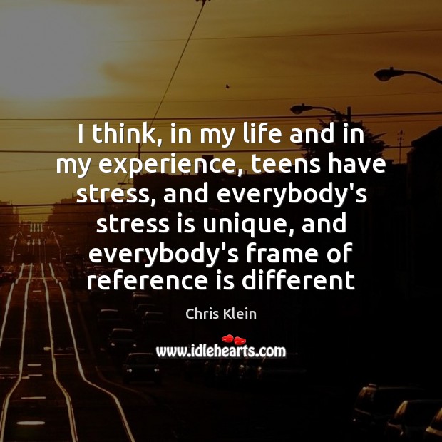 I think, in my life and in my experience, teens have stress, Chris Klein Picture Quote