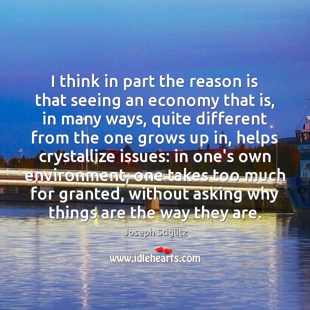 I think in part the reason is that seeing an economy that Joseph Stiglitz Picture Quote