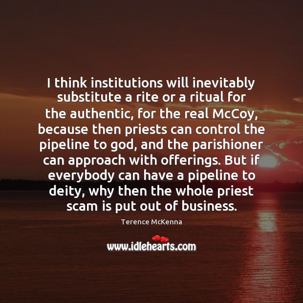 I think institutions will inevitably substitute a rite or a ritual for Terence McKenna Picture Quote