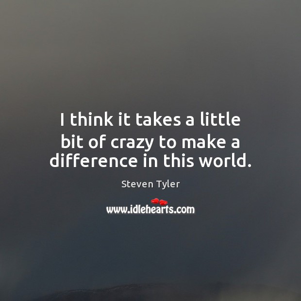 I think it takes a little bit of crazy to make a difference in this world. Steven Tyler Picture Quote