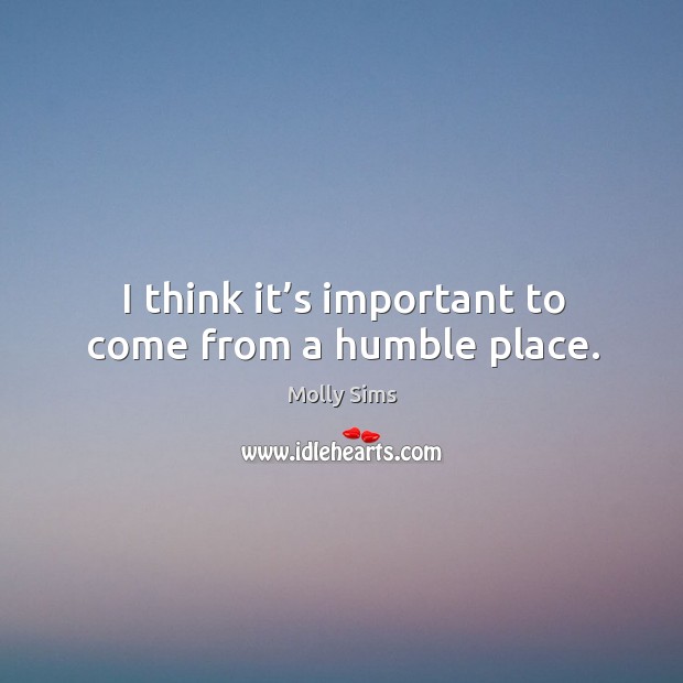 I think it’s important to come from a humble place. Molly Sims Picture Quote