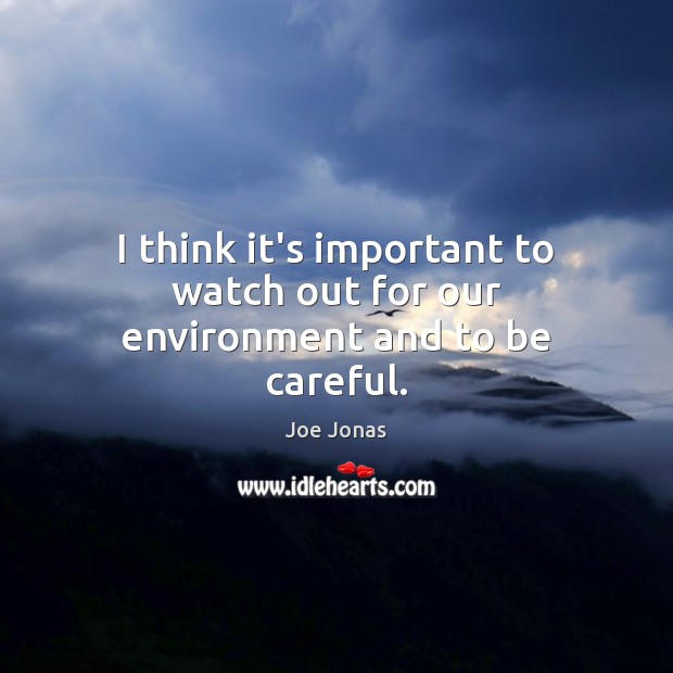 I think it’s important to watch out for our environment and to be careful. Joe Jonas Picture Quote