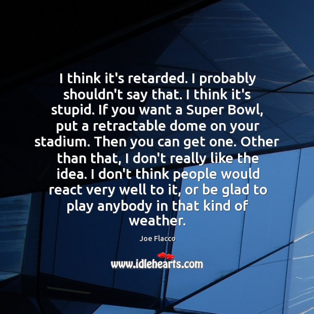 I think it’s retarded. I probably shouldn’t say that. I think it’s Joe Flacco Picture Quote