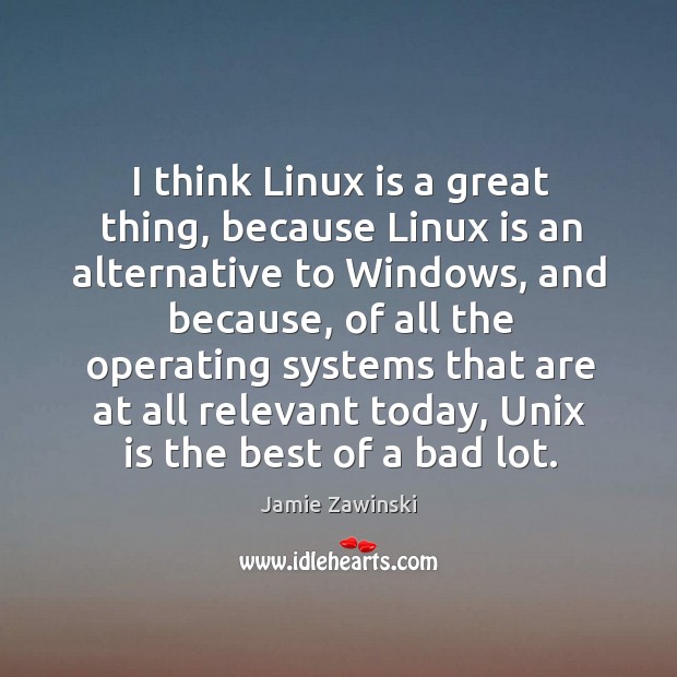 I think linux is a great thing, because linux is an alternative to windows, and because Jamie Zawinski Picture Quote
