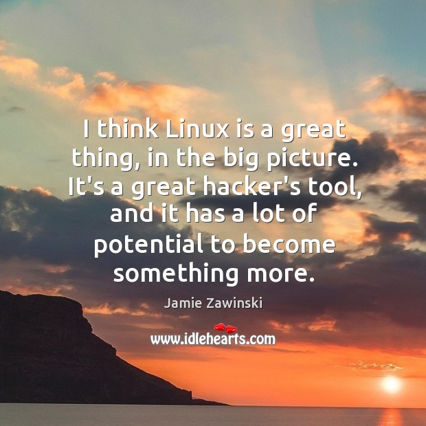 I think Linux is a great thing, in the big picture. It’s Jamie Zawinski Picture Quote