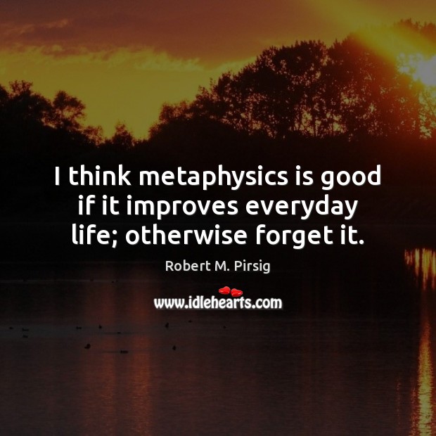 I think metaphysics is good if it improves everyday life; otherwise forget it. Robert M. Pirsig Picture Quote