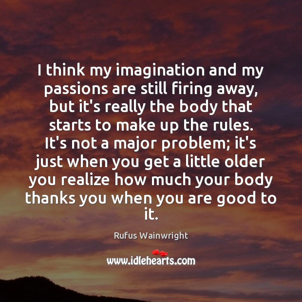 I think my imagination and my passions are still firing away, but Rufus Wainwright Picture Quote