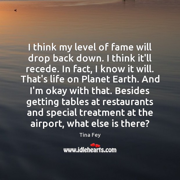 I think my level of fame will drop back down. I think Tina Fey Picture Quote
