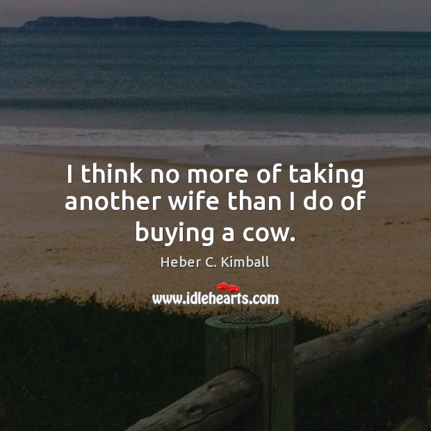 I think no more of taking another wife than I do of buying a cow. Heber C. Kimball Picture Quote