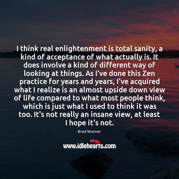 I think real enlightenment is total sanity, a kind of acceptance of Brad Warner Picture Quote