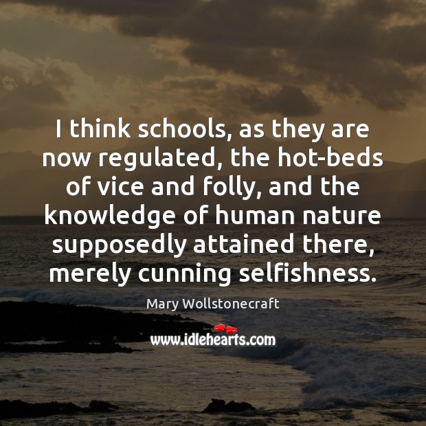 I think schools, as they are now regulated, the hot-beds of vice Mary Wollstonecraft Picture Quote
