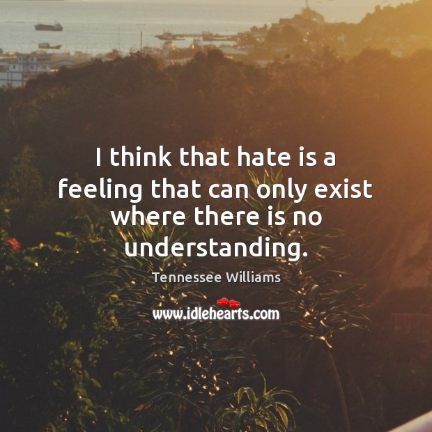 I think that hate is a feeling that can only exist where there is no understanding. Image