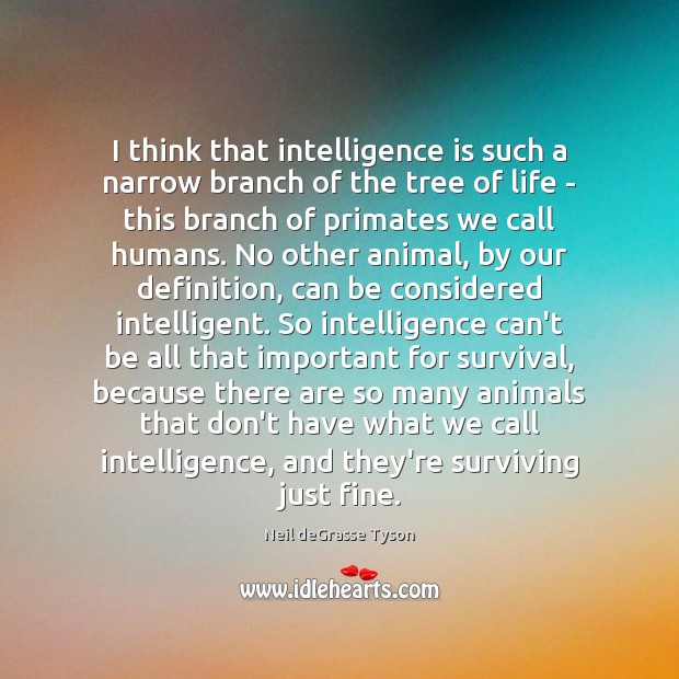 I think that intelligence is such a narrow branch of the tree Neil deGrasse Tyson Picture Quote