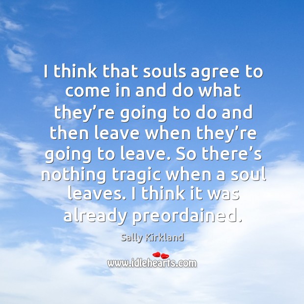 I think that souls agree to come in and do what they’re going to do and then leave when they’re going to leave. Sally Kirkland Picture Quote
