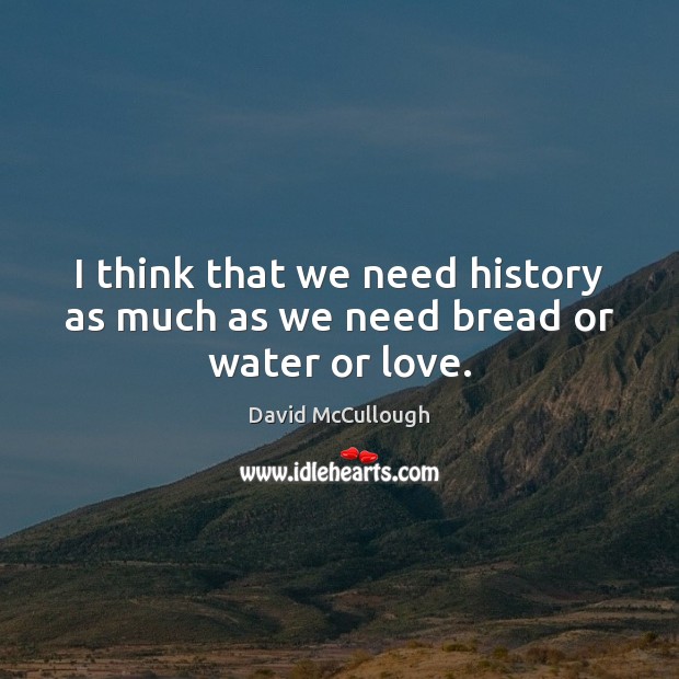 I think that we need history as much as we need bread or water or love. David McCullough Picture Quote