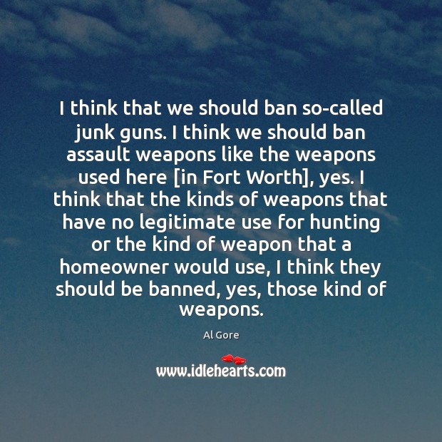 I think that we should ban so-called junk guns. I think we Al Gore Picture Quote