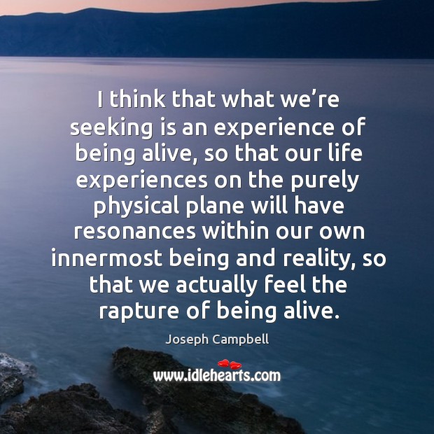 I think that what we’re seeking is an experience of being alive Reality Quotes Image