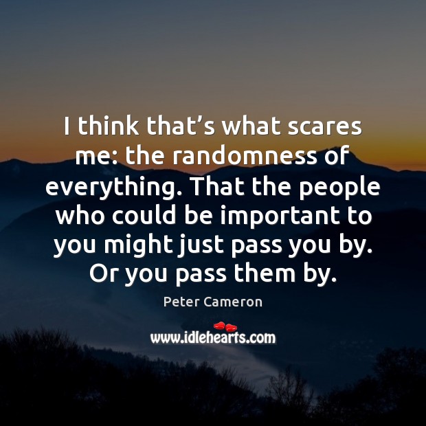 I think that’s what scares me: the randomness of everything. That Peter Cameron Picture Quote
