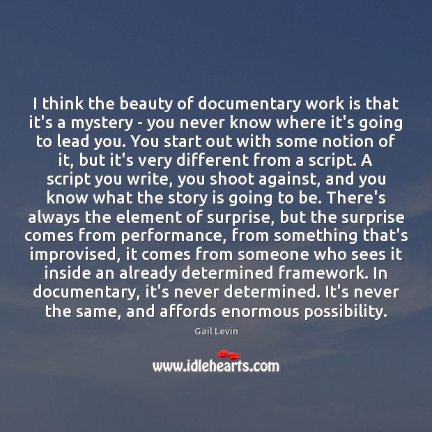 I think the beauty of documentary work is that it’s a mystery Gail Levin Picture Quote