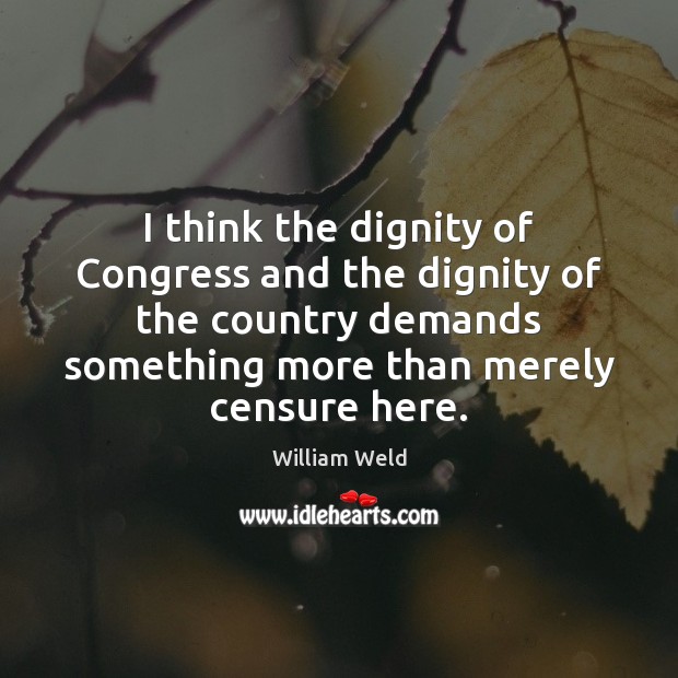 I think the dignity of Congress and the dignity of the country William Weld Picture Quote