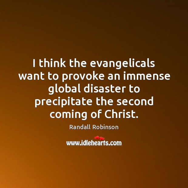 I think the evangelicals want to provoke an immense global disaster to Randall Robinson Picture Quote