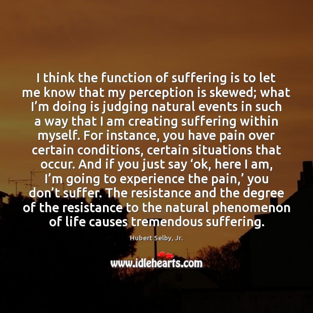 I think the function of suffering is to let me know that Hubert Selby, Jr. Picture Quote