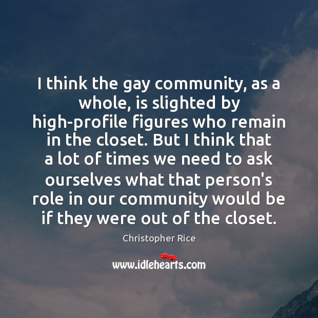 I think the gay community, as a whole, is slighted by high-profile Christopher Rice Picture Quote