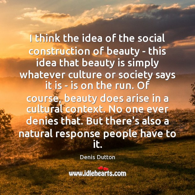 I think the idea of the social construction of beauty – this Denis Dutton Picture Quote