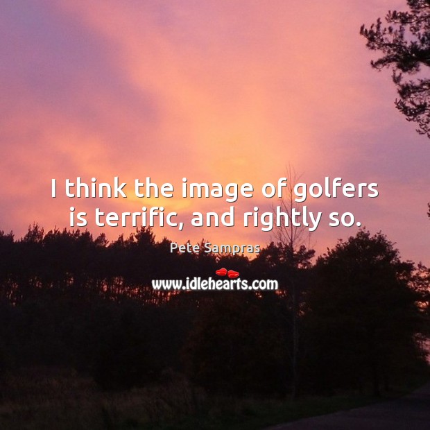 I think the image of golfers is terrific, and rightly so. Pete Sampras Picture Quote