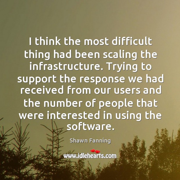 I think the most difficult thing had been scaling the infrastructure. Shawn Fanning Picture Quote