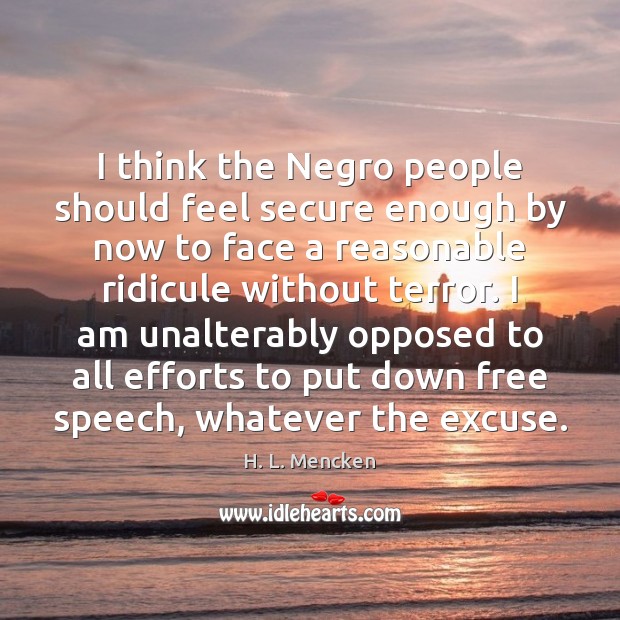 I think the Negro people should feel secure enough by now to H. L. Mencken Picture Quote