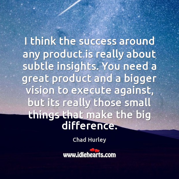 I think the success around any product is really about subtle insights. Chad Hurley Picture Quote