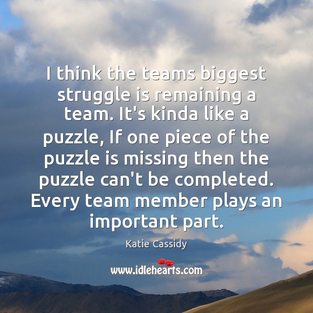 I think the teams biggest struggle is remaining a team. It’s kinda Katie Cassidy Picture Quote